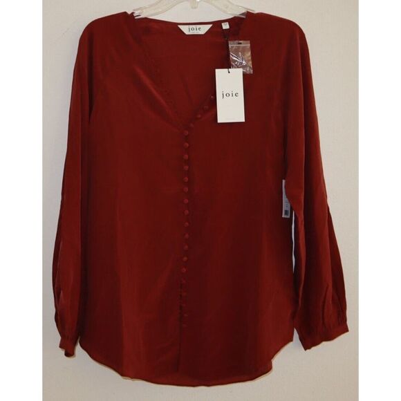 Joie TP042247881 Women's Sz M Russet Brown Shariana Silk Button Up Blouse - Picture 2 of 5